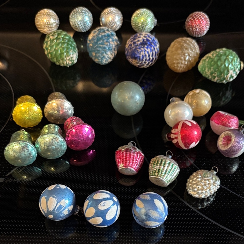 Vintage Christmas Mini Glass Hand painted ornaments set of 29